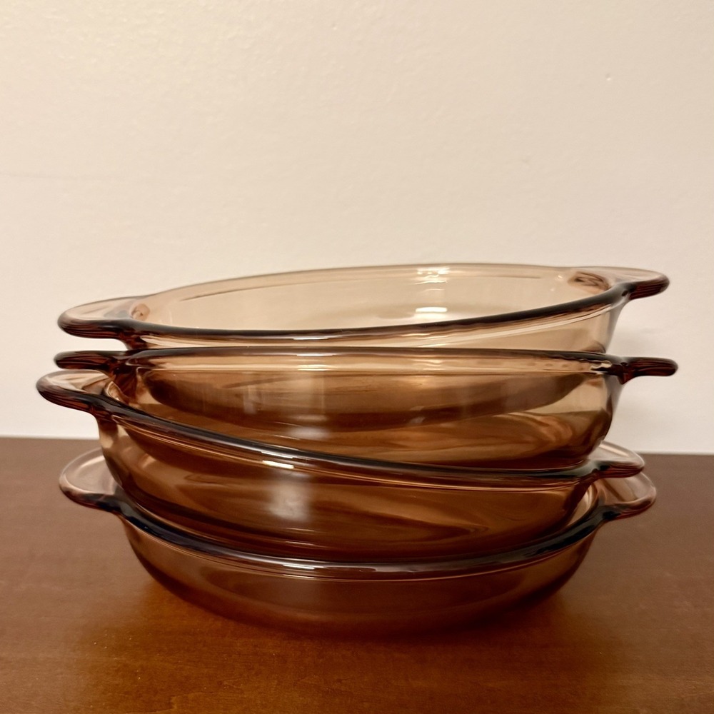Visions by Corning Amber Glass Oval Au Gratin Casserole Dish V-14-B Set of 4